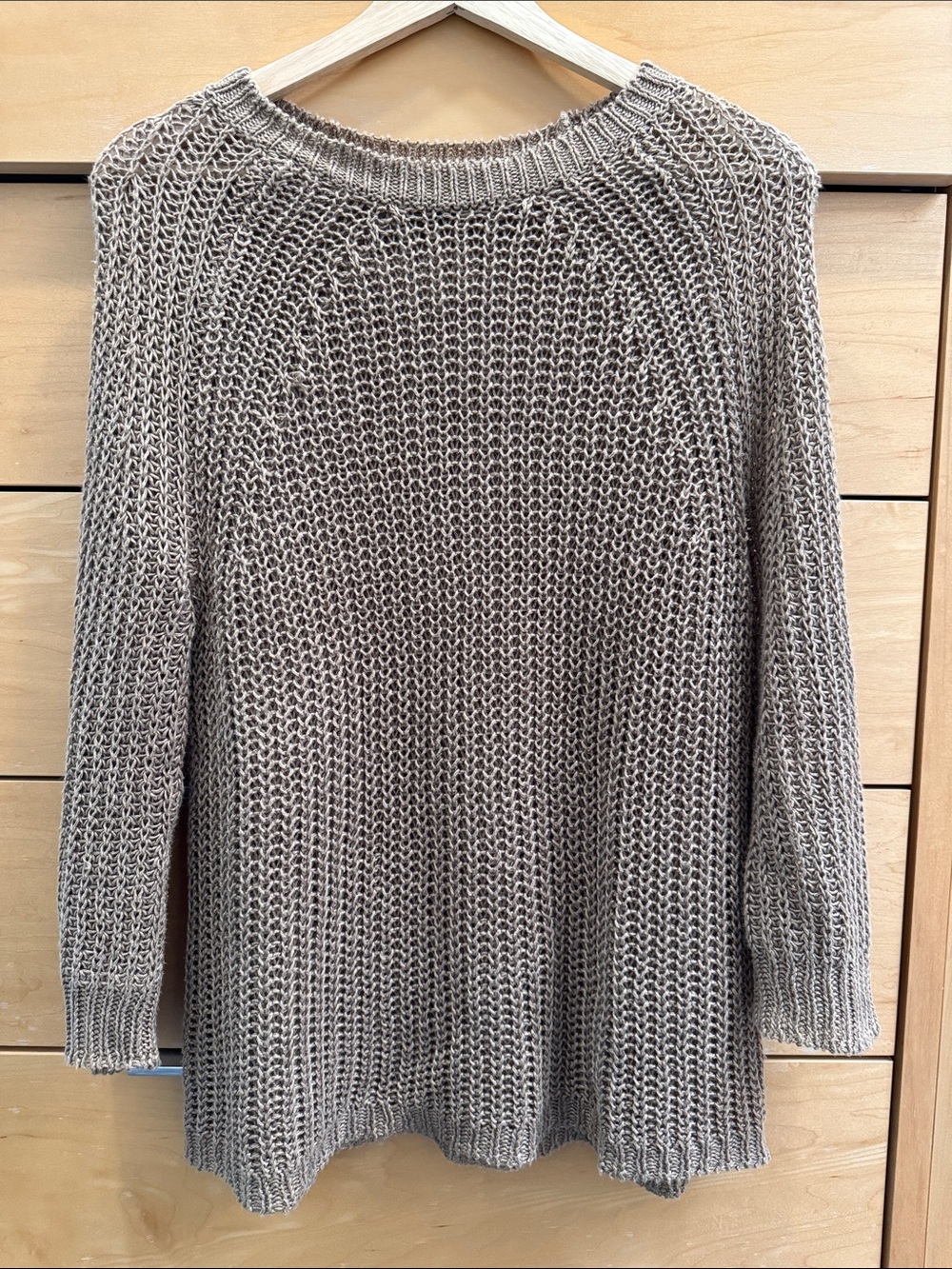 J. Crew Brown Open-Knit Crewneck Sweater